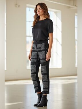 Derek Lam Crosby Black & Blue Tweed Cropped Pants Textured Slim Ankle Pants